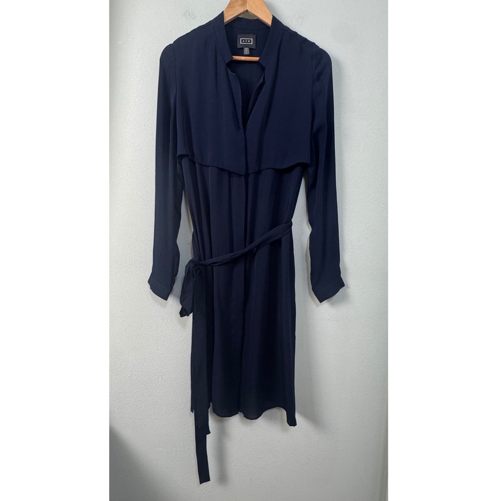 AYR The Silk Trench Dress Deep Marine Navy Blue 100% Silk Midi Size L - Picture 4 of 12
